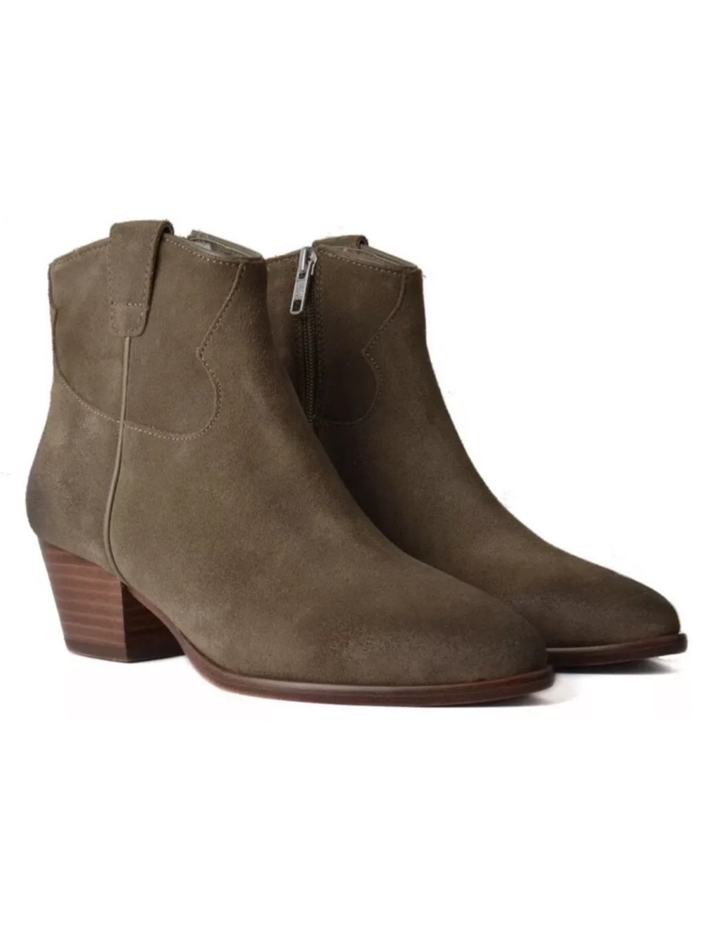 ASH Houston Suede Leather Western Heel Zip Ankle Boots Dune Brown Tan 36 6